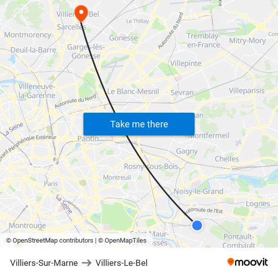 Villiers-Sur-Marne to Villiers-Le-Bel map