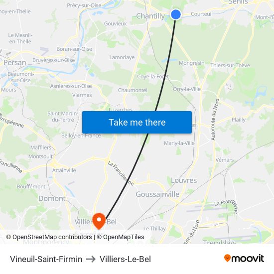 Vineuil-Saint-Firmin to Villiers-Le-Bel map