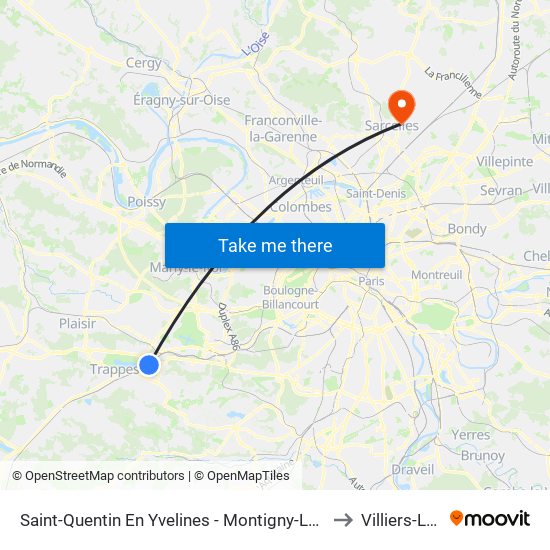 Saint-Quentin En Yvelines - Montigny-Le-Bretonneux to Villiers-Le-Bel map