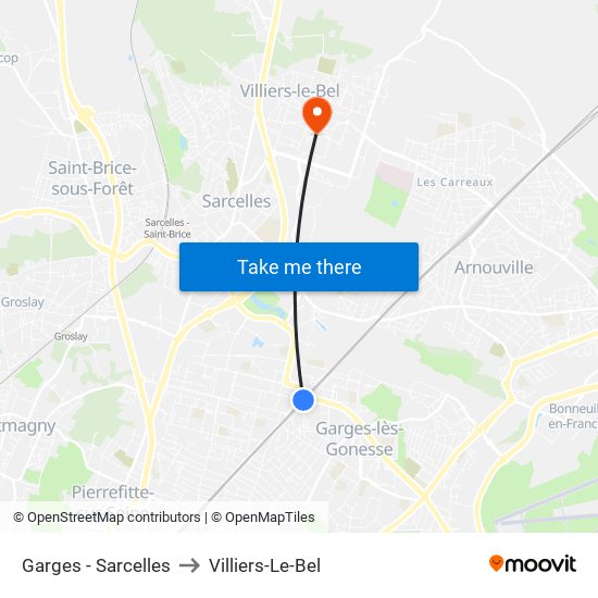 Garges - Sarcelles to Villiers-Le-Bel map