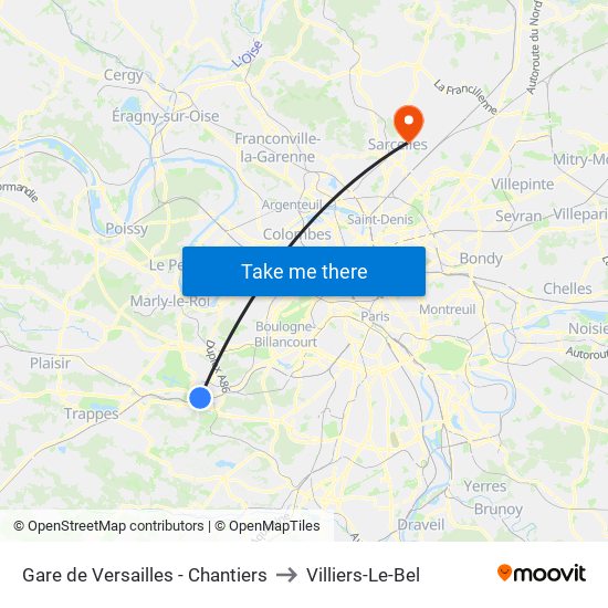 Gare de Versailles - Chantiers to Villiers-Le-Bel map