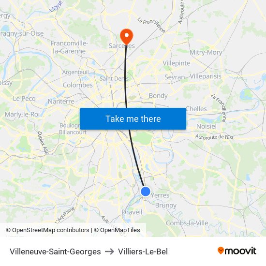 Villeneuve-Saint-Georges to Villiers-Le-Bel map