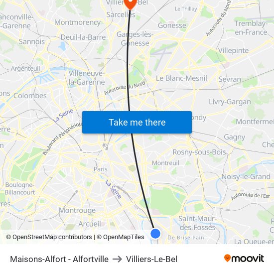 Maisons-Alfort - Alfortville to Villiers-Le-Bel map