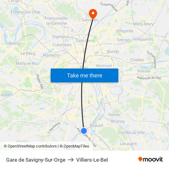 Gare de Savigny-Sur-Orge to Villiers-Le-Bel map