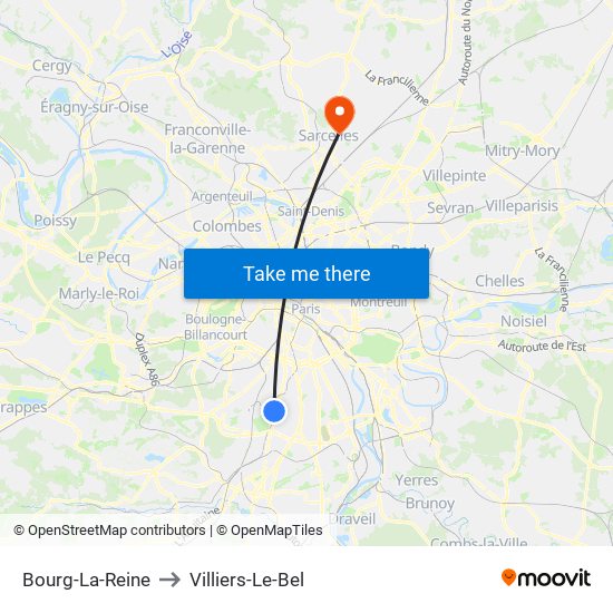 Bourg-La-Reine to Villiers-Le-Bel map
