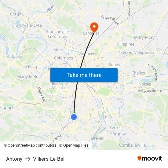 Antony to Villiers-Le-Bel map