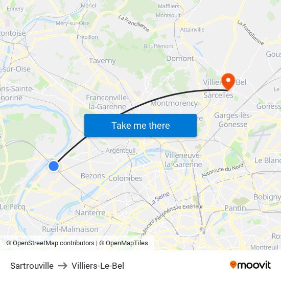 Sartrouville to Villiers-Le-Bel map