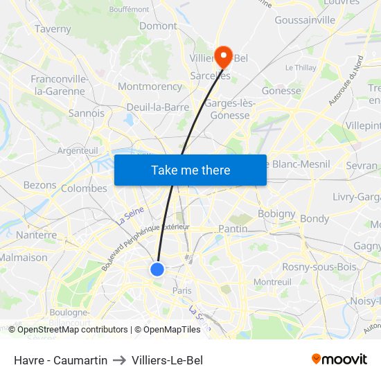 Havre - Caumartin to Villiers-Le-Bel map