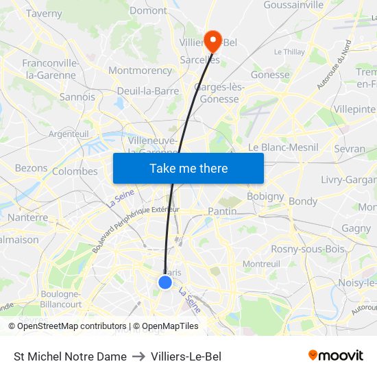 St Michel Notre Dame to Villiers-Le-Bel map