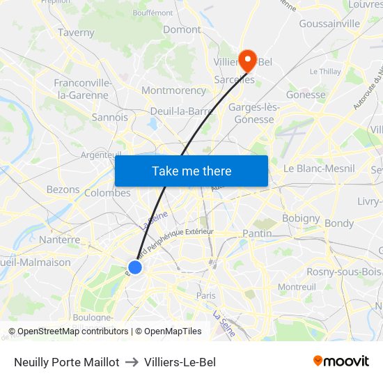 Neuilly Porte Maillot to Villiers-Le-Bel map
