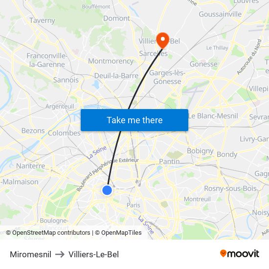 Miromesnil to Villiers-Le-Bel map