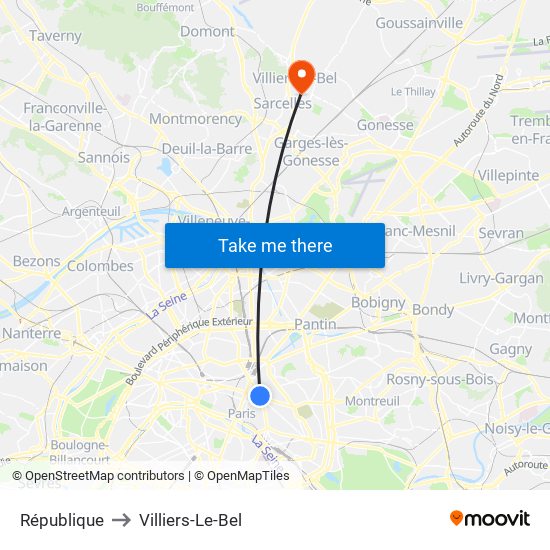 République to Villiers-Le-Bel map