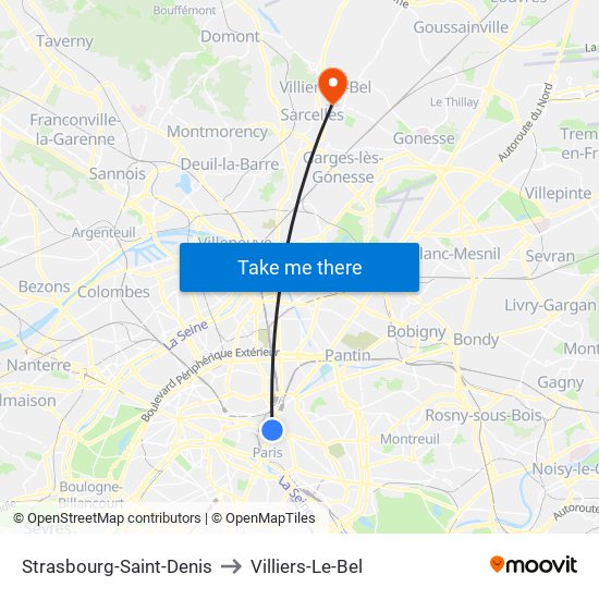 Strasbourg-Saint-Denis to Villiers-Le-Bel map