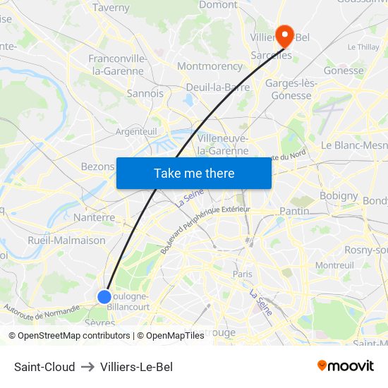 Saint-Cloud to Villiers-Le-Bel map