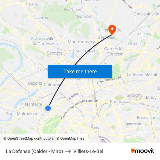 La Défense (Calder - Miro) to Villiers-Le-Bel map