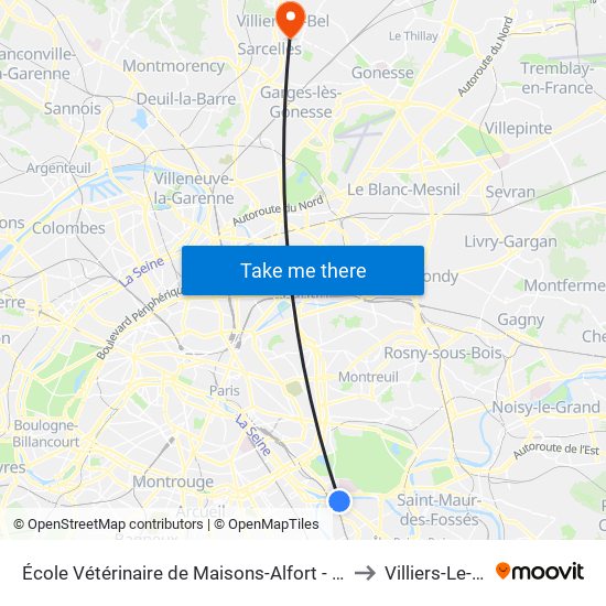 École Vétérinaire de Maisons-Alfort - Métro to Villiers-Le-Bel map