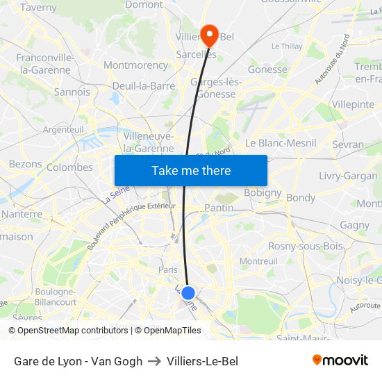 Gare de Lyon - Van Gogh to Villiers-Le-Bel map