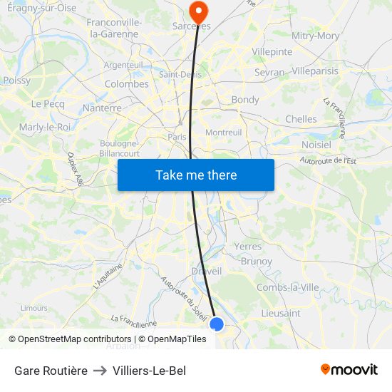 Gare Routière to Villiers-Le-Bel map