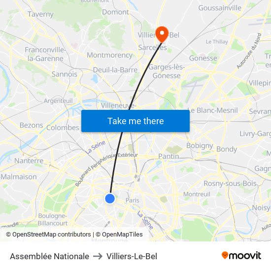 Assemblée Nationale to Villiers-Le-Bel map