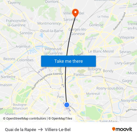 Quai de la Rapée to Villiers-Le-Bel map
