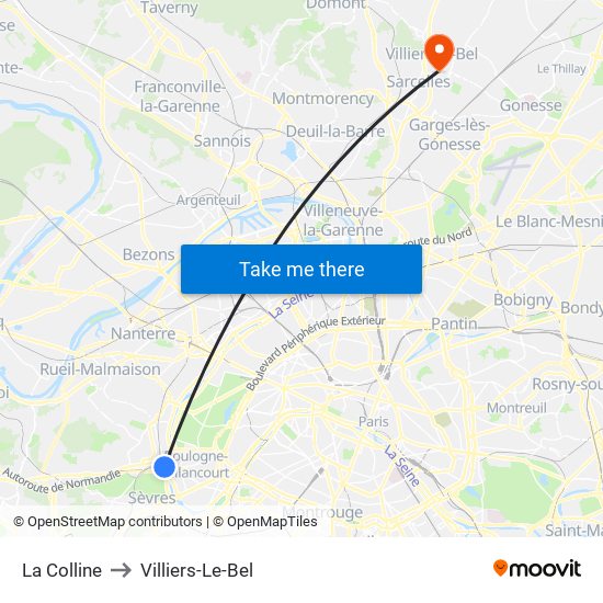 La Colline to Villiers-Le-Bel map