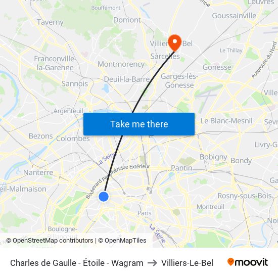Charles de Gaulle - Étoile - Wagram to Villiers-Le-Bel map