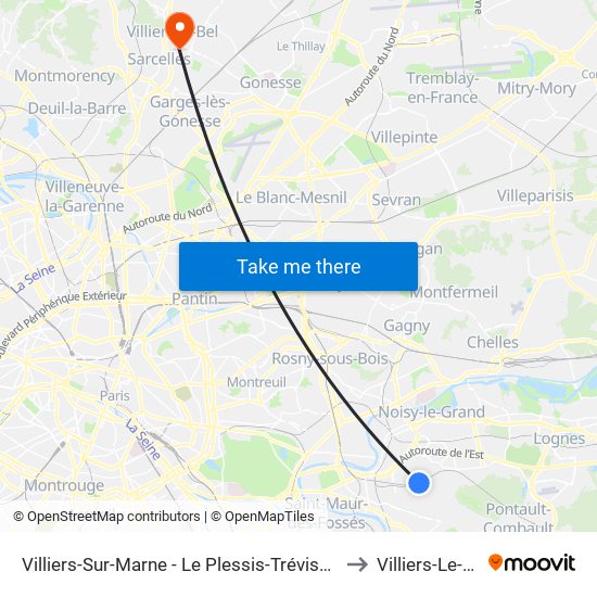 Villiers-Sur-Marne - Le Plessis-Trévise RER to Villiers-Le-Bel map