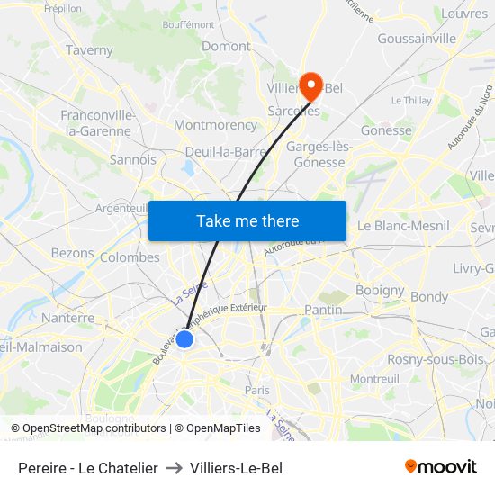 Pereire - Le Chatelier to Villiers-Le-Bel map