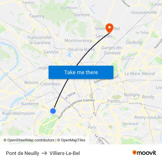 Pont de Neuilly to Villiers-Le-Bel map