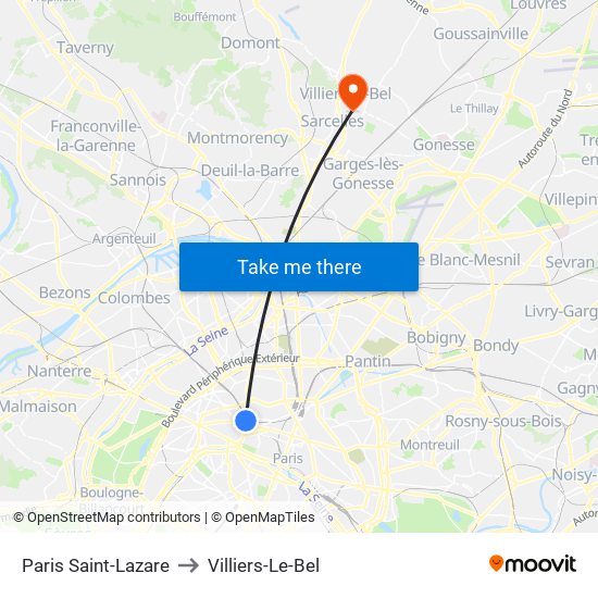 Paris Saint-Lazare to Villiers-Le-Bel map