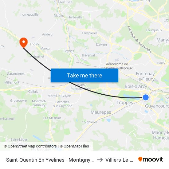 Saint-Quentin En Yvelines - Montigny-Le-Bretonneux to Villiers-Le-Mahieu map
