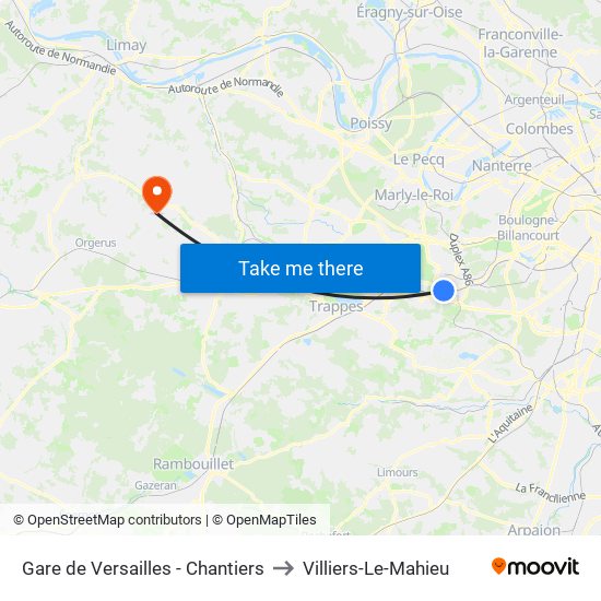 Gare de Versailles - Chantiers to Villiers-Le-Mahieu map