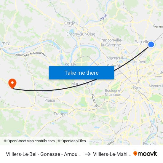 Villiers-Le-Bel - Gonesse - Arnouville to Villiers-Le-Mahieu map