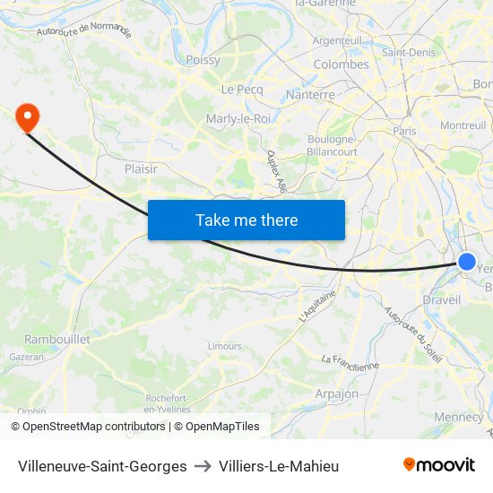 Villeneuve-Saint-Georges to Villiers-Le-Mahieu map