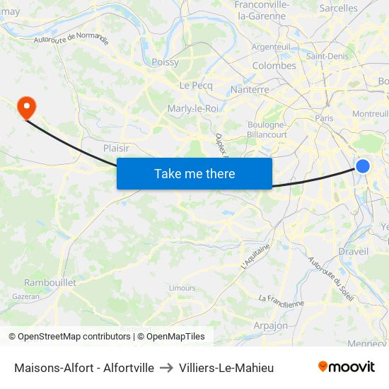 Maisons-Alfort - Alfortville to Villiers-Le-Mahieu map