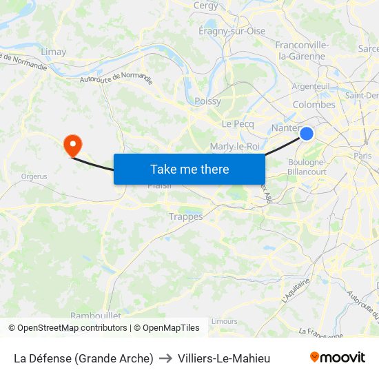 La Défense (Grande Arche) to Villiers-Le-Mahieu map