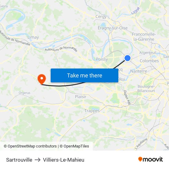 Sartrouville to Villiers-Le-Mahieu map