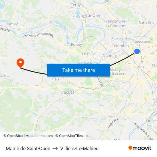 Mairie de Saint-Ouen to Villiers-Le-Mahieu map