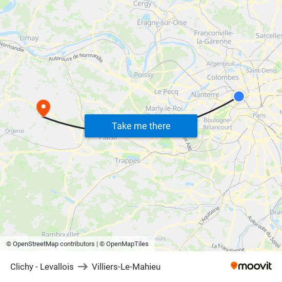Clichy - Levallois to Villiers-Le-Mahieu map