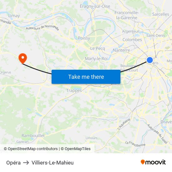 Opéra to Villiers-Le-Mahieu map