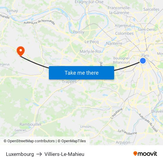 Luxembourg to Villiers-Le-Mahieu map