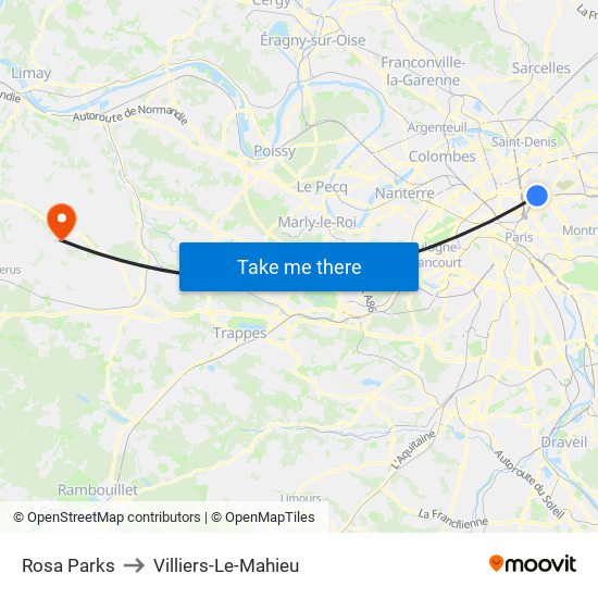 Rosa Parks to Villiers-Le-Mahieu map