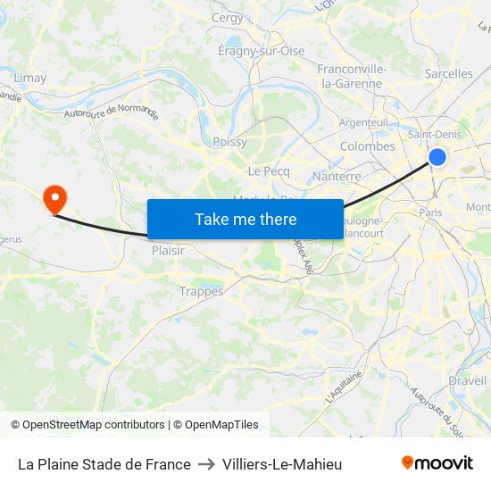 La Plaine Stade de France to Villiers-Le-Mahieu map