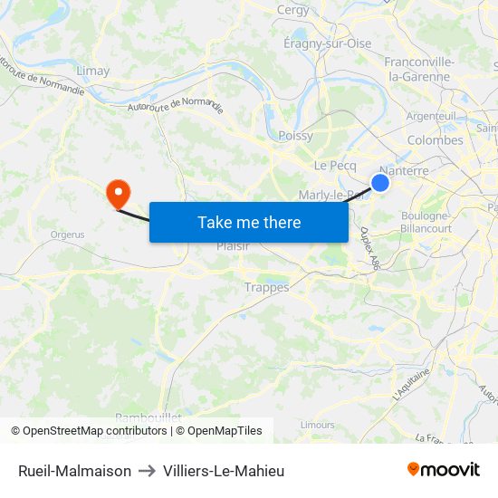Rueil-Malmaison to Villiers-Le-Mahieu map