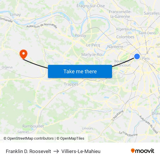 Franklin D. Roosevelt to Villiers-Le-Mahieu map