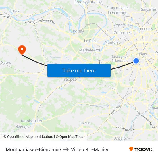 Montparnasse-Bienvenue to Villiers-Le-Mahieu map