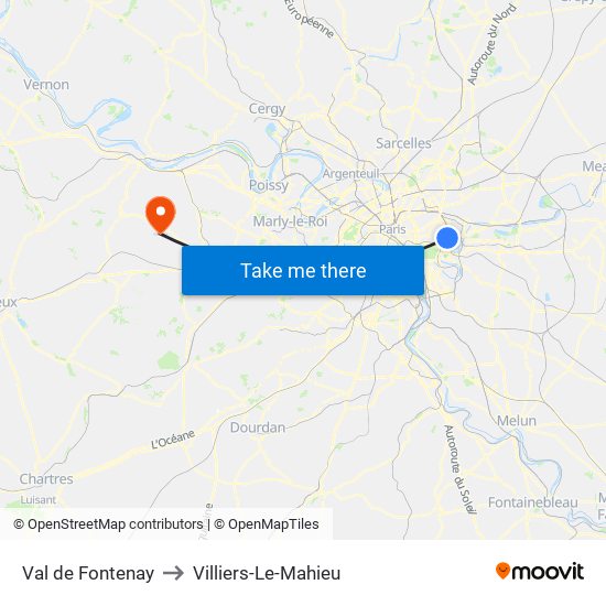 Val de Fontenay to Villiers-Le-Mahieu map