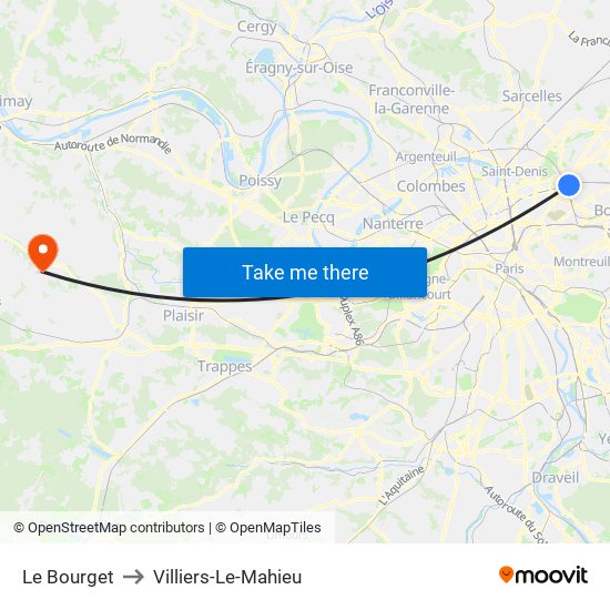 Le Bourget to Villiers-Le-Mahieu map