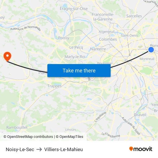 Noisy-Le-Sec to Villiers-Le-Mahieu map