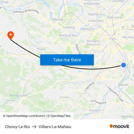 Choisy-Le-Roi to Villiers-Le-Mahieu map